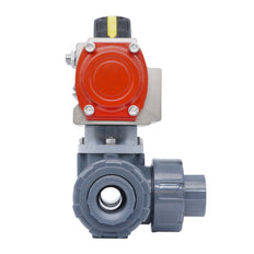3-Weg Pneumatische Kogelkraan G1'' L-Boring PVC Veer-Openend