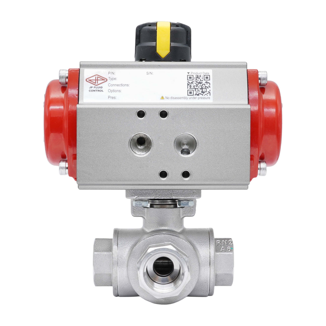 3-Weg Pneumatische Kogelkraan G3/8'' L-Boring RVS Dubbelwerkend