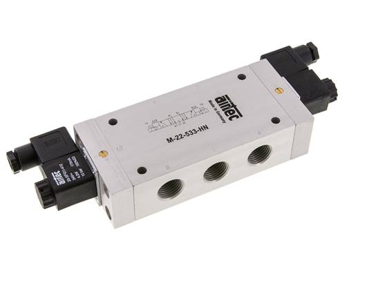 5/3 G1/2'' Middenuitlaat Magneetventiel 24V DC 3-10bar/42-140psi Airtec