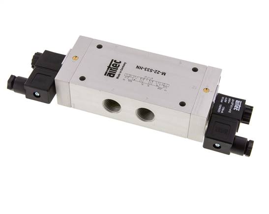 5/3 G1/2'' Middenuitlaat Magneetventiel 24V DC 3-10bar/42-140psi Airtec