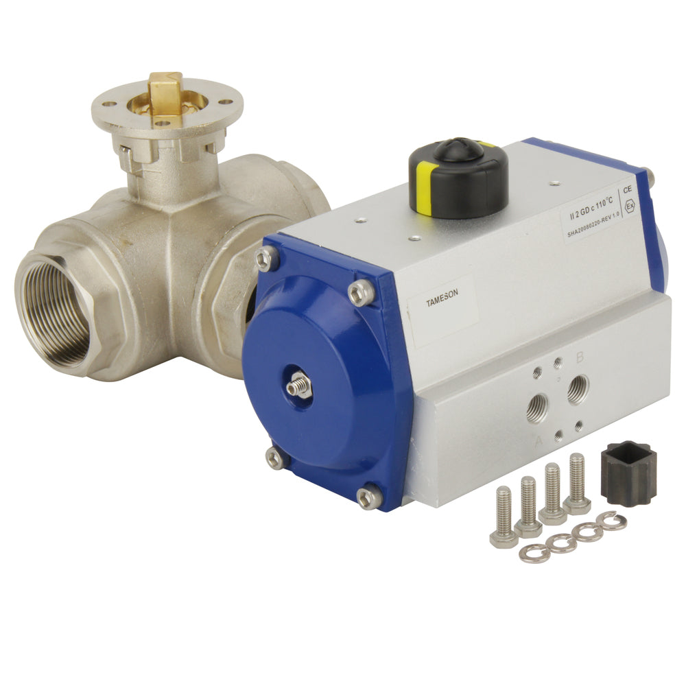 G2'' 3-Weg T-poort Messing Pneumatische Kogelklep Veer Open - BL3BA