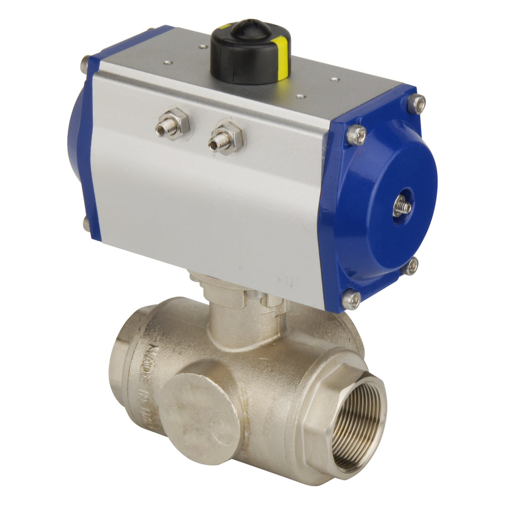 G2'' 3-Weg L-poort Messing Pneumatische Kogelklep Dubbelwerkend - BL3BA