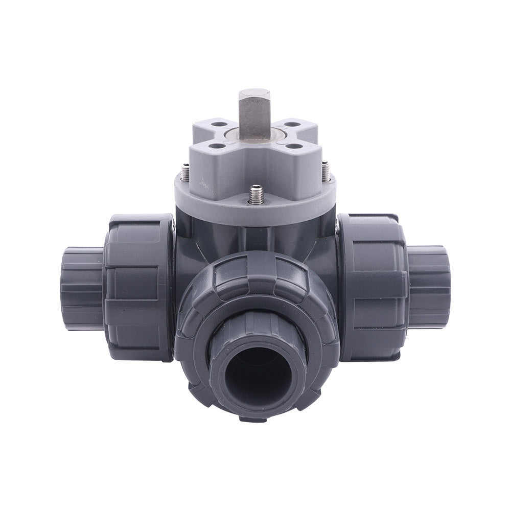 Solvent Socket 20 mm T-bore 3-Way PVC Ball Valve ISO-Top 10 bar PTFE/EPDM