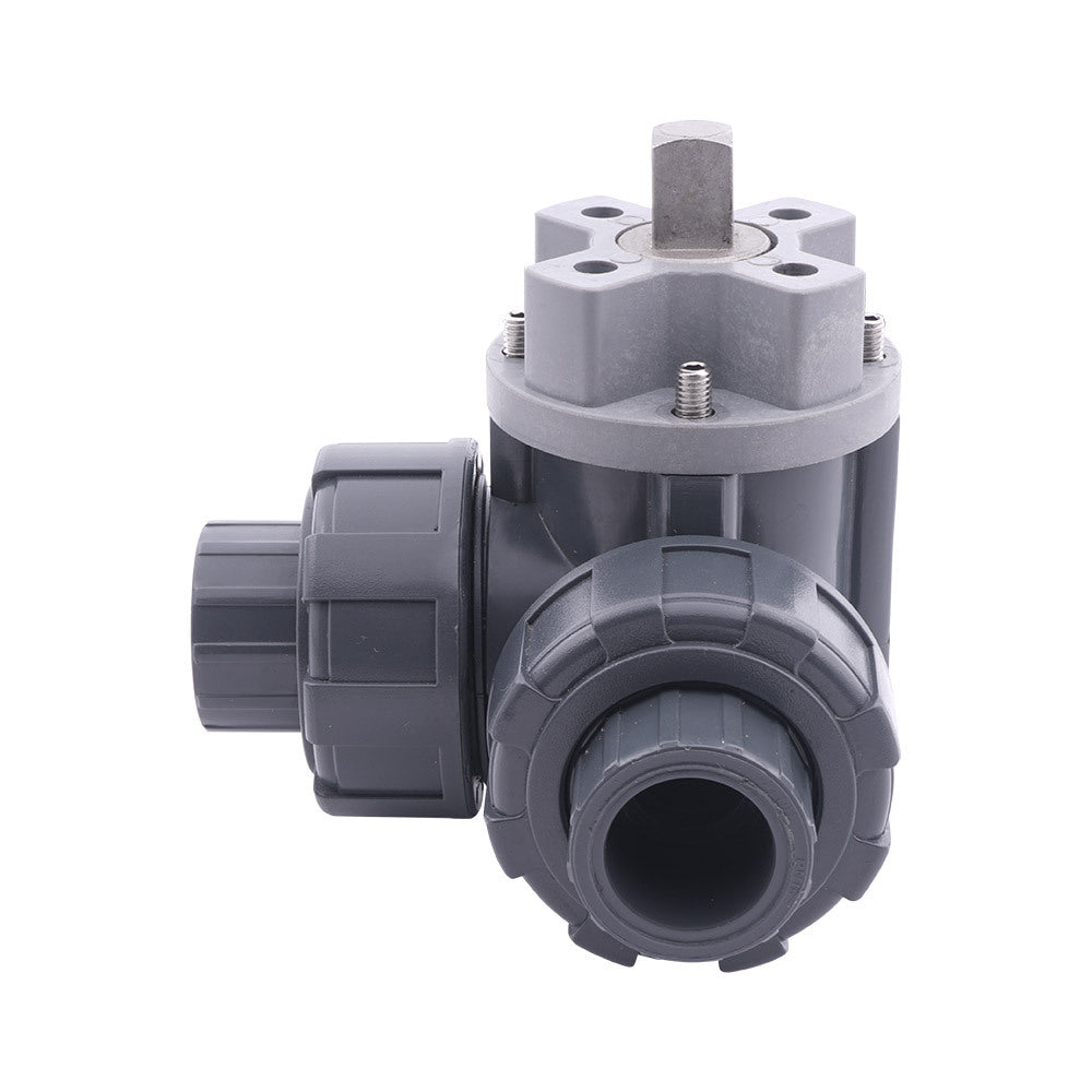Solvent Socket 50 mm T-bore 3-Way PVC Ball Valve ISO-Top 10 bar PTFE/EPDM