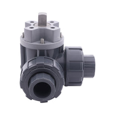 Solvent Socket 50 mm T-bore 3-Way PVC Ball Valve ISO-Top 10 bar PTFE/EPDM