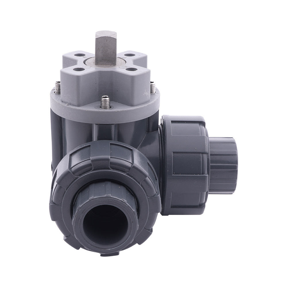 Solvent Socket 63 mm T-bore 3-Way PVC Ball Valve ISO-Top 10 bar PTFE/EPDM