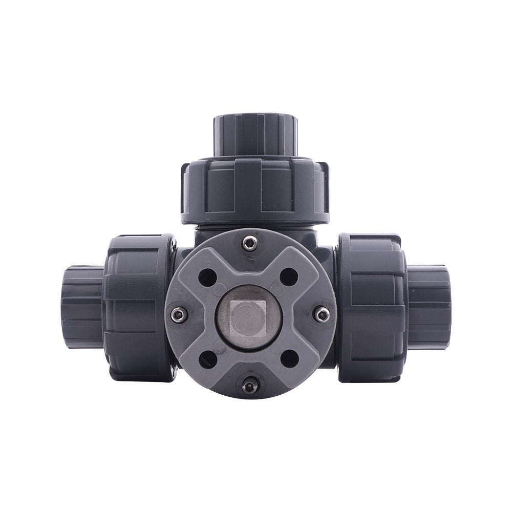 Solvent Socket 25 mm T-bore 3-Way PVC Ball Valve ISO-Top 10 bar PTFE/EPDM