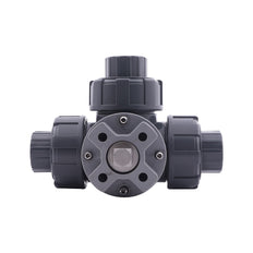 Solvent Socket 20 mm T-bore 3-Way PVC Ball Valve ISO-Top 10 bar PTFE/EPDM