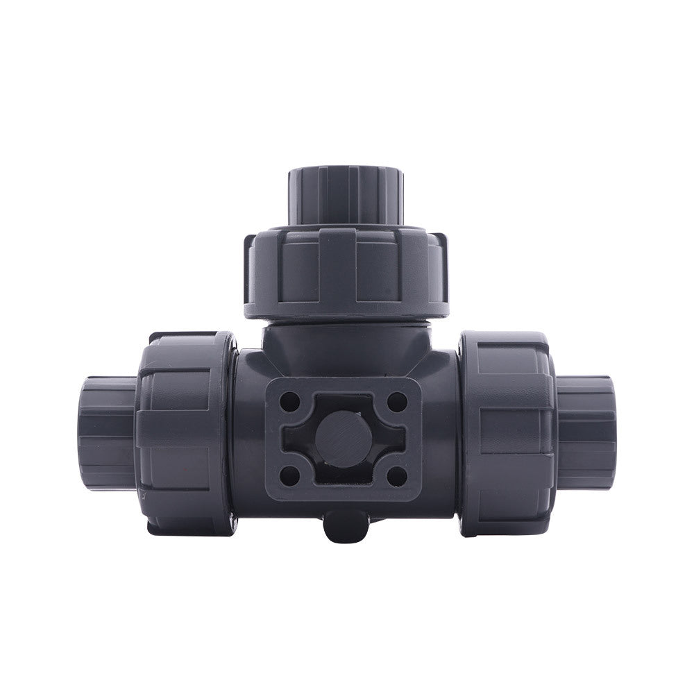 G 1-1/4 inch T-bore 3-Way PVC Ball Valve ISO-Top 10 bar PTFE/FKM