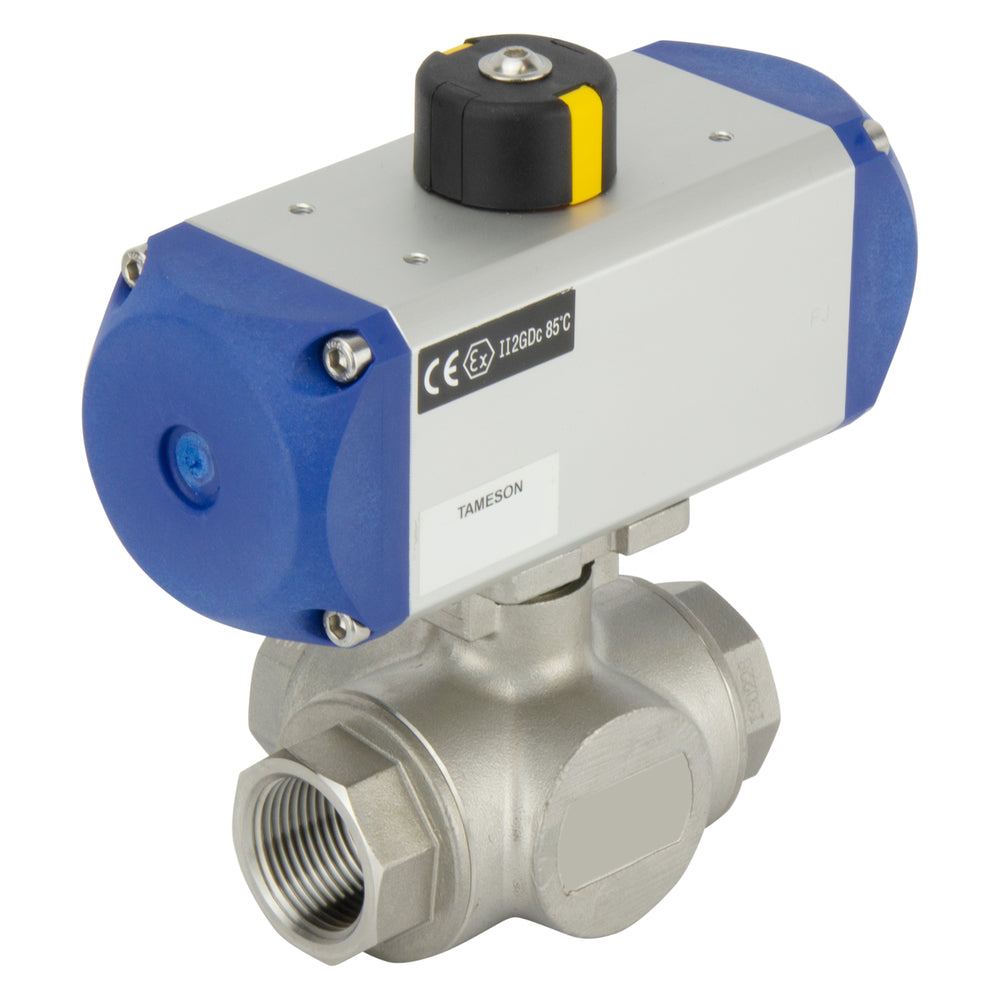 G1-1/4'' 3-Weg L-poort RVS Pneumatische Kogelklep Dubbelwerkend - BL3SA