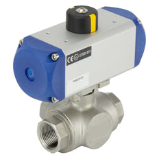 G1-1/4'' 3-Weg L-poort RVS Pneumatische Kogelklep Dubbelwerkend - BL3SA