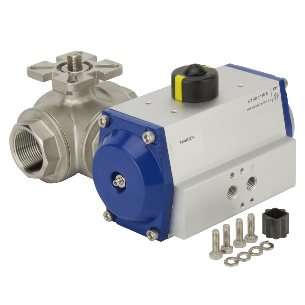 G3'' 3-Way L-port Stainless Steel Pneumatic Ball Valve Double Acting - BL3SA