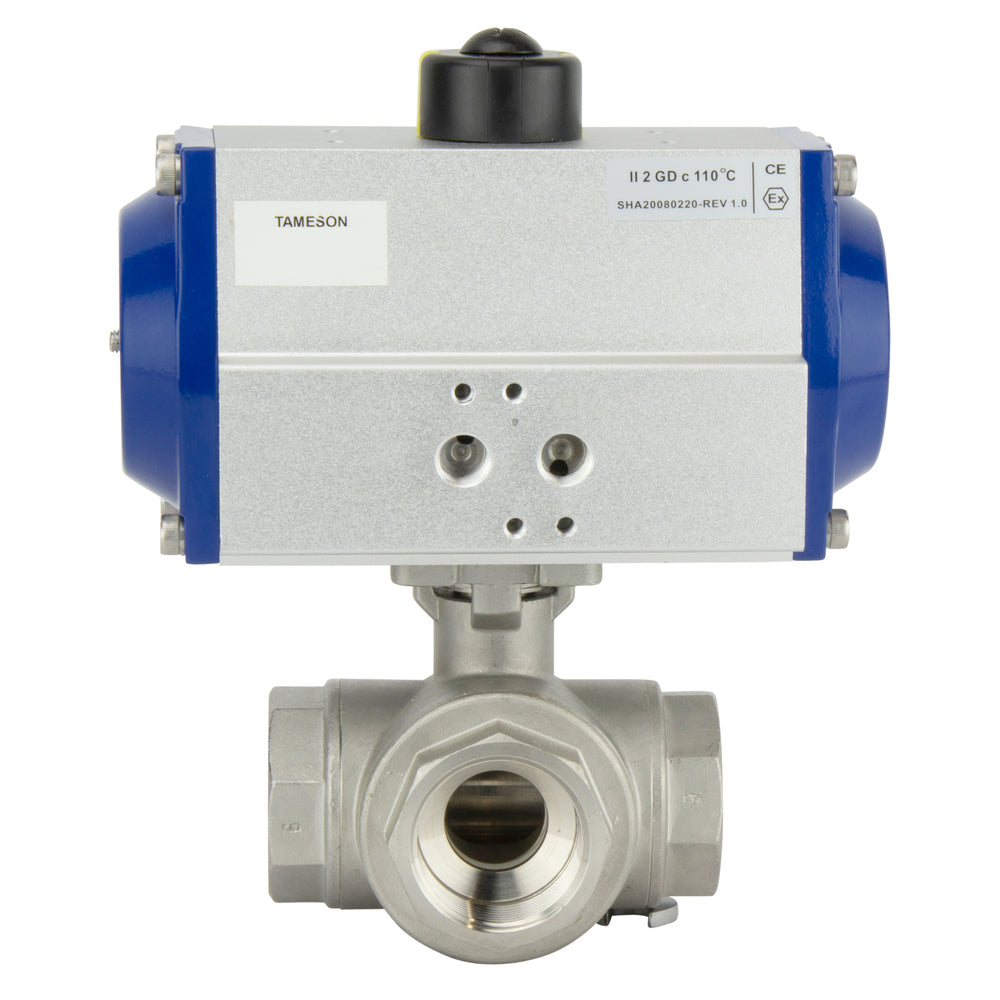 G3'' 3-Way L-port Stainless Steel Pneumatic Ball Valve Double Acting - BL3SA