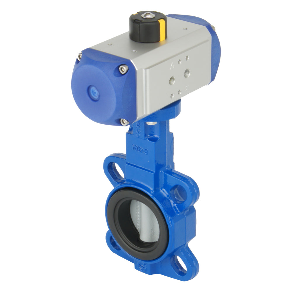 DN32 (1-1/4 inch) Wafer Pneumatic Butterfly Valve GGG40-Stainless Steel-NBR Double Acting - BFLW