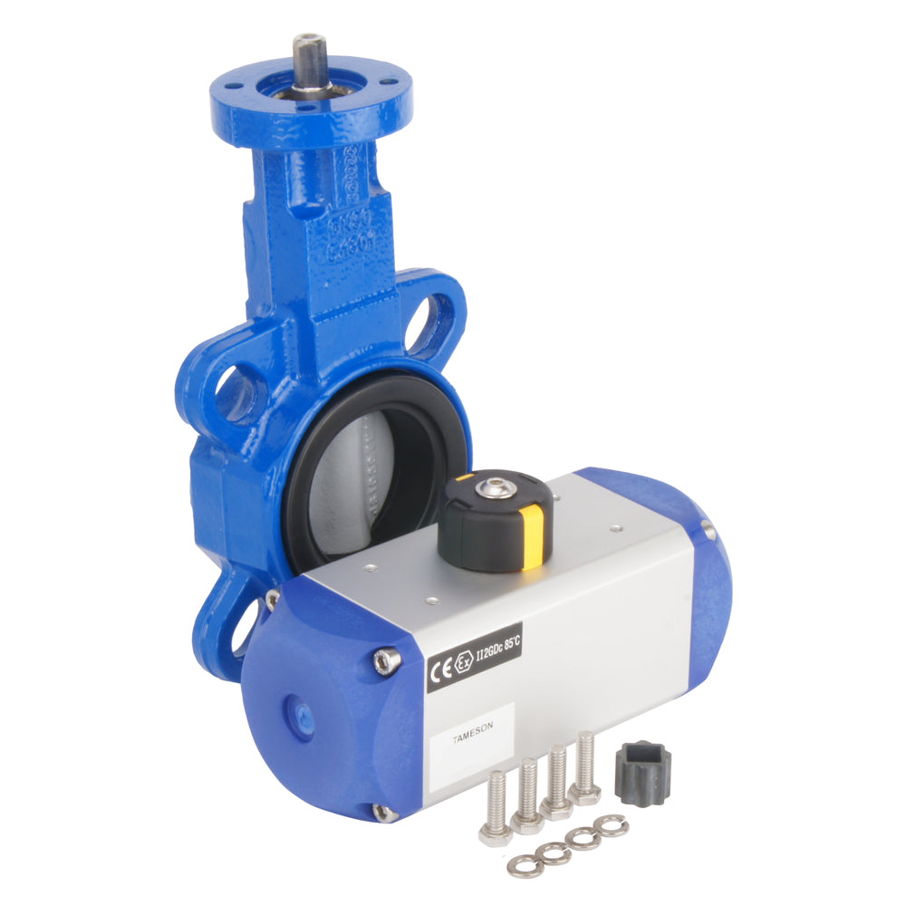 DN65 (2-1/2 inch) Wafer Pneumatic Butterfly Valve GGG40-Stainless Steel-FKM Double Acting - BFLW