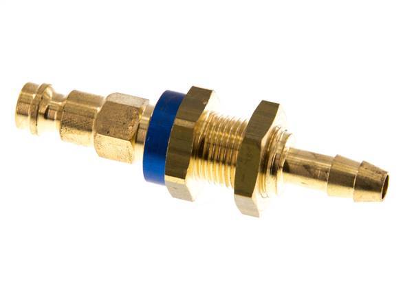 Messing DN 5 Blauw-Coded Luchtkoppeling Insteeknippel 6 mm Slangpilaar Schotkoppeling