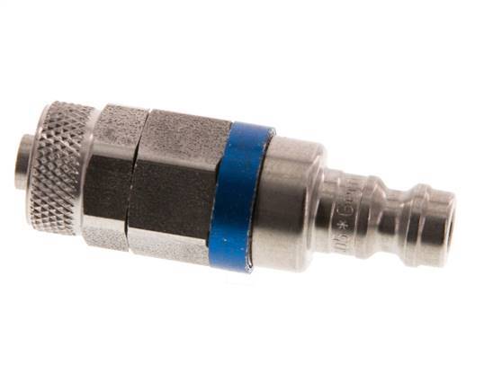 RVS DN 5 Blauw Luchtkoppeling Insteeknippel 6x8 mm Push-On Double Shut-Off