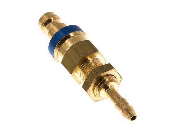Messing DN 5 Blauw Luchtkoppeling Insteeknippel 4x6 mm Push-On Schotkoppeling Double Shut-Off
