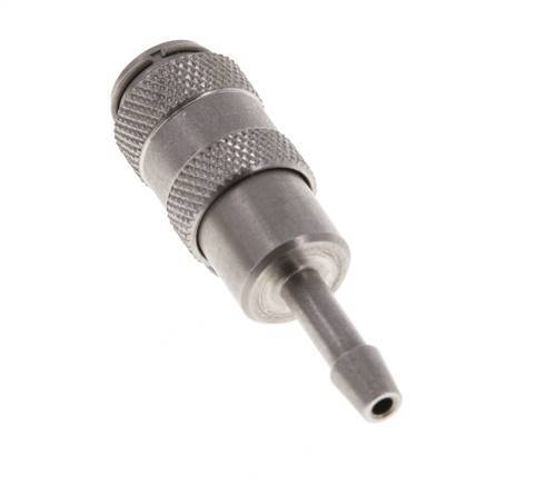 Stainless steel DN 2.7 (Micro) Air Coupling Socket 3 mm Hose Pillar Double Shut-Off