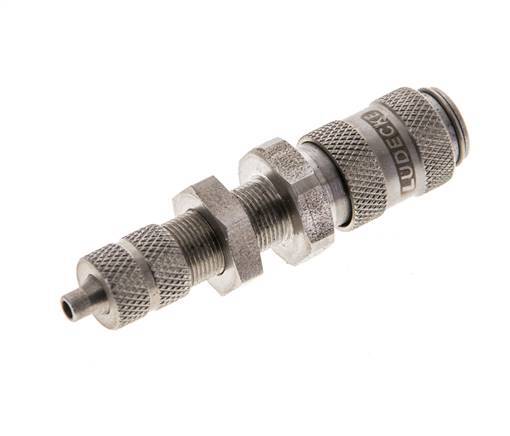 Stainless steel DN 2.7 (Micro) Air Coupling Socket 3x4.3 mm Union Nut Bulkhead Double Shut-Off