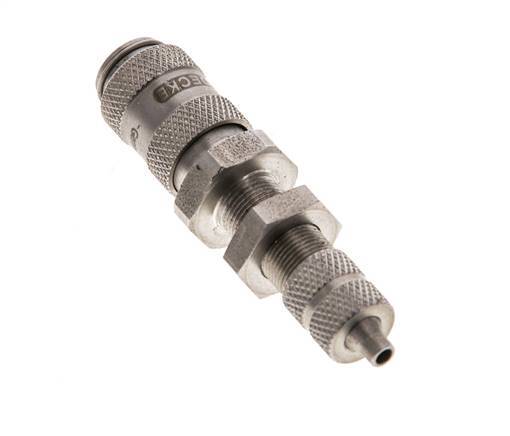 Stainless steel DN 2.7 (Micro) Air Coupling Socket 3x4.3 mm Union Nut Bulkhead Double Shut-Off