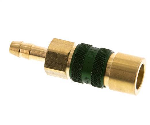 Brass DN 5 Green-Coded Air Coupling Socket 6 mm Hose Pillar