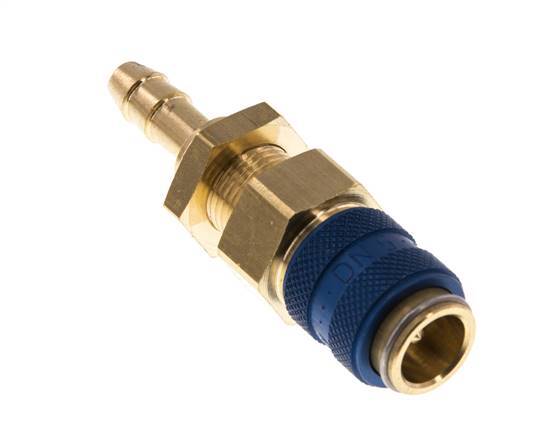 Brass DN 5 Blue Air Coupling Socket 6 mm Hose Pillar Bulkhead Double Shut-Off