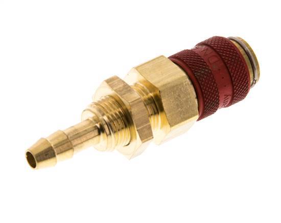 Brass DN 5 Red Air Coupling Socket 6 mm Hose Pillar Bulkhead