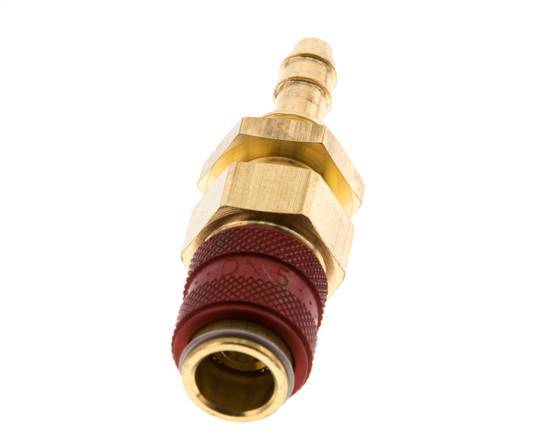 Brass DN 5 Red Air Coupling Socket 6 mm Hose Pillar Bulkhead
