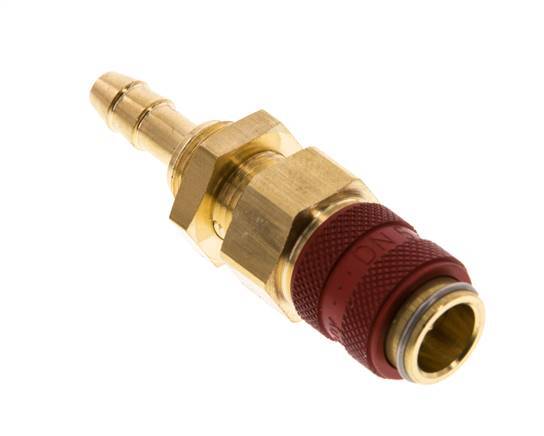 Brass DN 5 Red Air Coupling Socket 6 mm Hose Pillar Bulkhead Double Shut-Off
