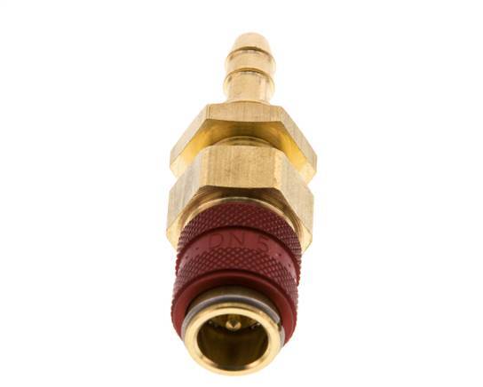 Brass DN 5 Red Air Coupling Socket 6 mm Hose Pillar Bulkhead Double Shut-Off