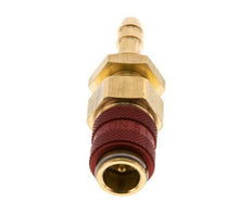 Brass DN 5 Red Air Coupling Socket 6 mm Hose Pillar Bulkhead Double Shut-Off