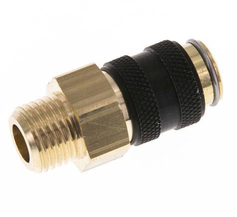 Brass DN 5 Black Air Coupling Socket G 1/4 inch Male Double Shut-Off