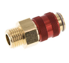 Brass DN 5 Red Air Coupling Socket G 1/4 inch Male Double Shut-Off