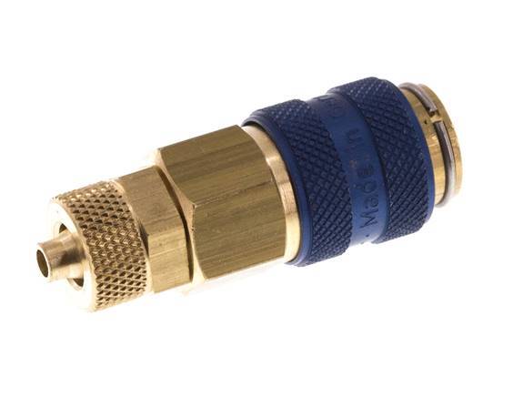Messing DN 5 Blauw Luchtkoppeling Snelkoppeling 4x6 mm Push-On Double Shut-Off