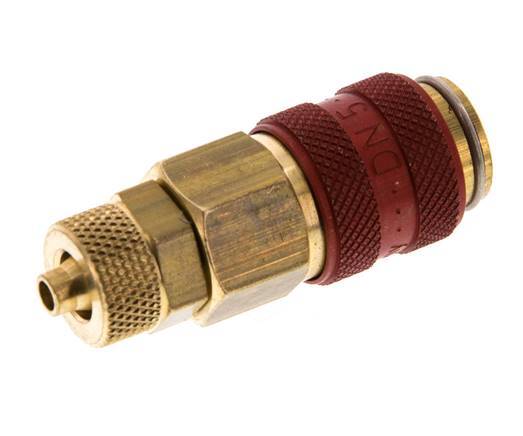 Messing DN 5 Rood Luchtkoppeling Snelkoppeling 4x6 mm Push-On Double Shut-Off
