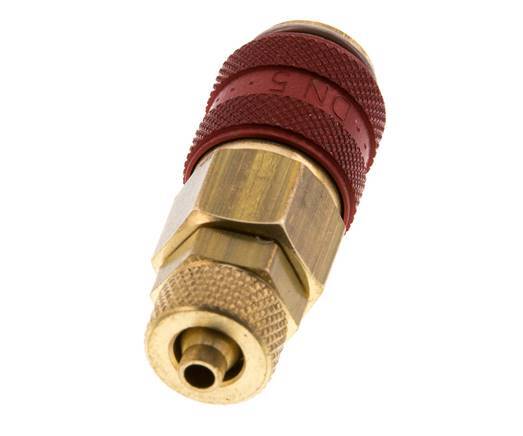 Messing DN 5 Rood Luchtkoppeling Snelkoppeling 4x6 mm Push-On Double Shut-Off