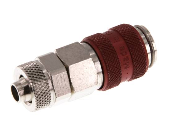 Vernikkeld Messing DN 5 Rood Luchtkoppeling Snelkoppeling 6x8 mm Push-On Double Shut-Off