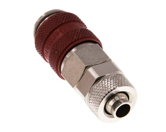 Vernikkeld Messing DN 5 Rood Luchtkoppeling Snelkoppeling 6x8 mm Push-On Double Shut-Off