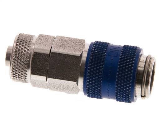 RVS DN 5 Blauw Luchtkoppeling Snelkoppeling 6x8 mm Push-On Double Shut-Off