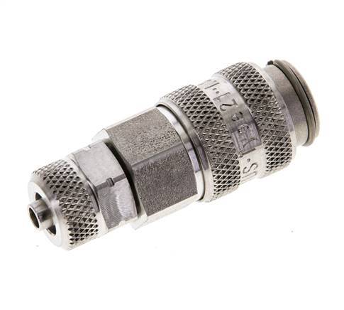 Stainless Steel 316L DN 5 Air Coupling Socket 4x6 mm Union Nut Double Shut-Off