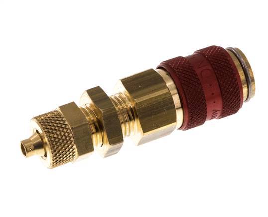 Messing DN 5 Rood Luchtkoppeling Snelkoppeling 4x6 mm Push-On Schotkoppeling Double Shut-Off