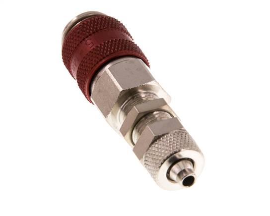 Vernikkeld Messing DN 5 Rood Luchtkoppeling Snelkoppeling 4x6 mm Push-On Schotkoppeling