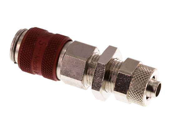 Vernikkeld Messing DN 5 Rood Luchtkoppeling Snelkoppeling 6x8 mm Push-On Schotkoppeling Double Shut-Off