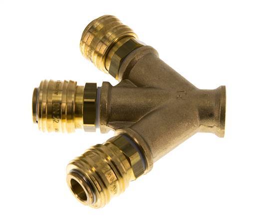 Messing DN 7.2 (Euro) Luchtkoppeling Snelkoppeling G 3/8 inch Binnendraad Wandmontage 3-weg