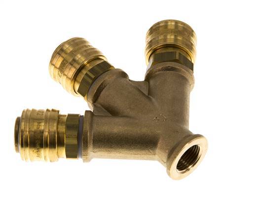 Messing DN 7.2 (Euro) Luchtkoppeling Snelkoppeling G 3/8 inch Binnendraad Wandmontage 3-weg