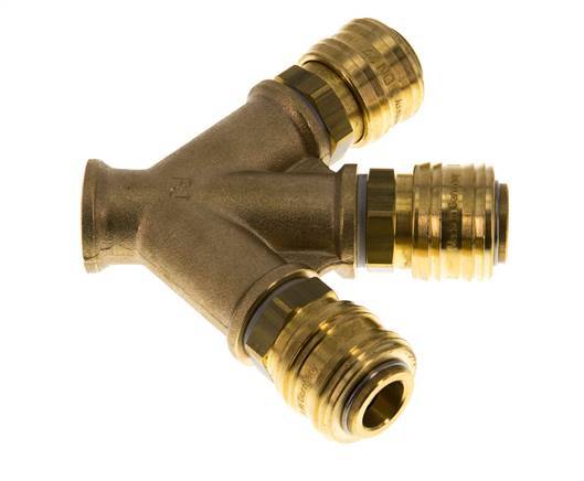 Messing DN 7.2 (Euro) Luchtkoppeling Snelkoppeling G 3/8 inch Binnendraad Wandmontage 3-weg