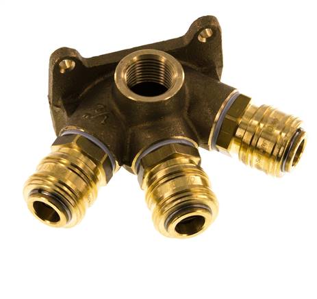 Messing DN 7.2 (Euro) Luchtkoppeling Snelkoppeling G 1/2 inch Binnendraad Wandmontage 3-weg