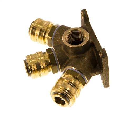 Messing DN 7.2 (Euro) Luchtkoppeling Snelkoppeling G 1/2 inch Binnendraad Wandmontage 3-weg