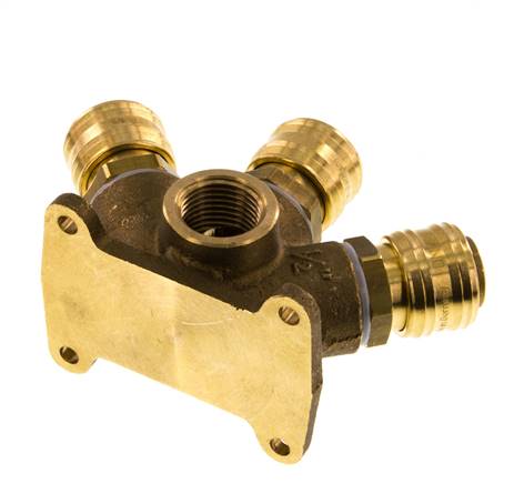 Messing DN 7.2 (Euro) Luchtkoppeling Snelkoppeling G 1/2 inch Binnendraad Wandmontage 3-weg